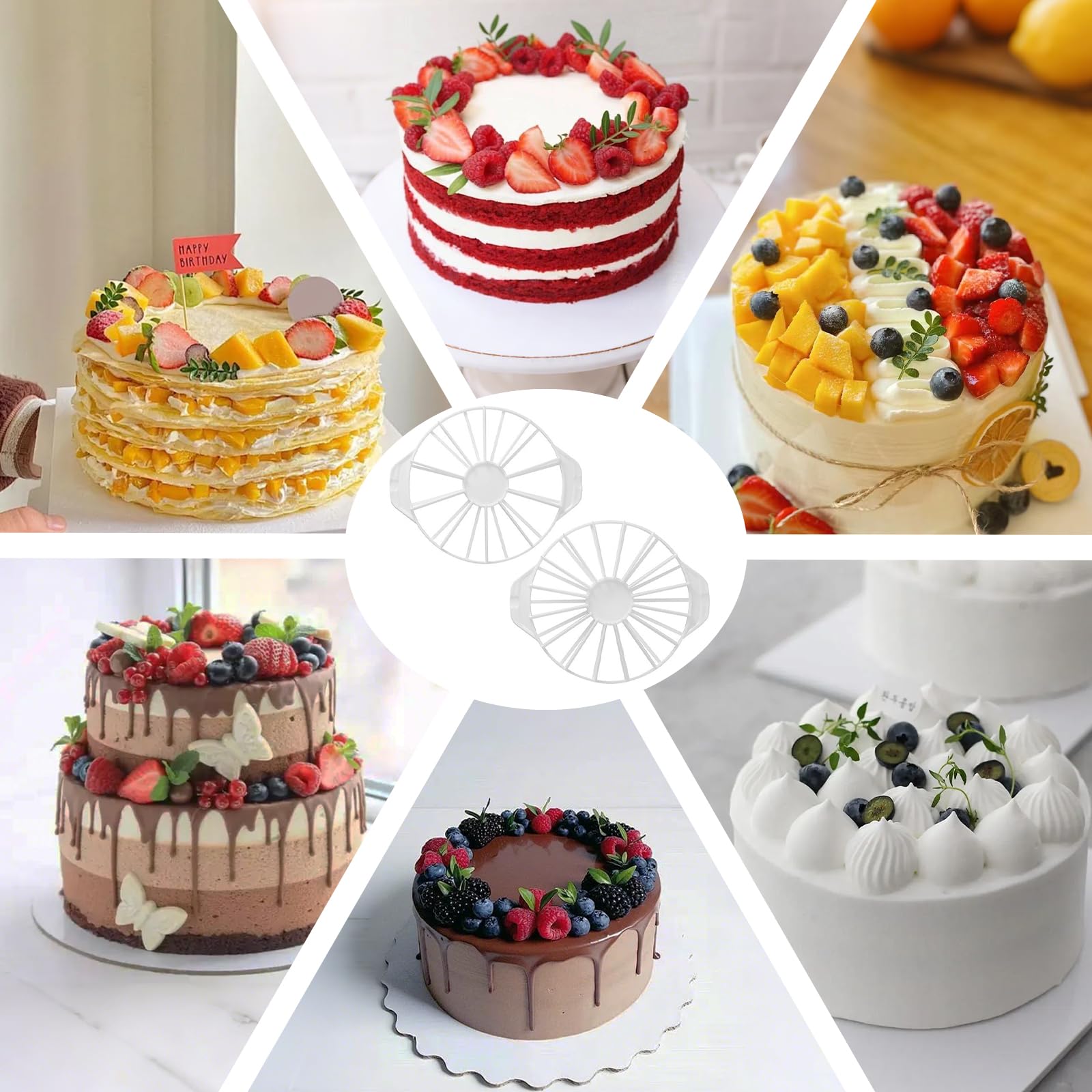 Foonary Séparateur à gâteau en 2 parties pour découper 10-16 parts, coupe-gâteau en plastique réutilisable