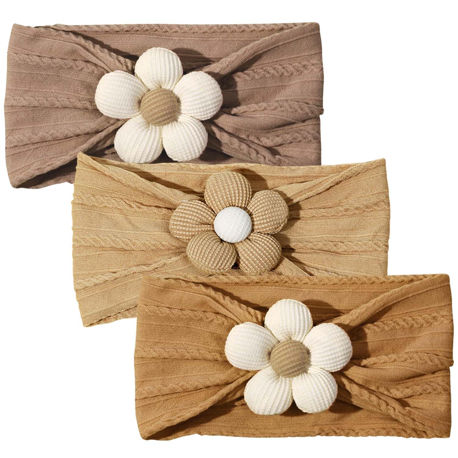 LECTNORE Baby Blumen-Stirnbänder, 3er-Pack, weiche und elastische Haarbänder für Neugeborene und Kleinkinder, Haaraccessoires für Baby-Mädchen (#10#13#6)