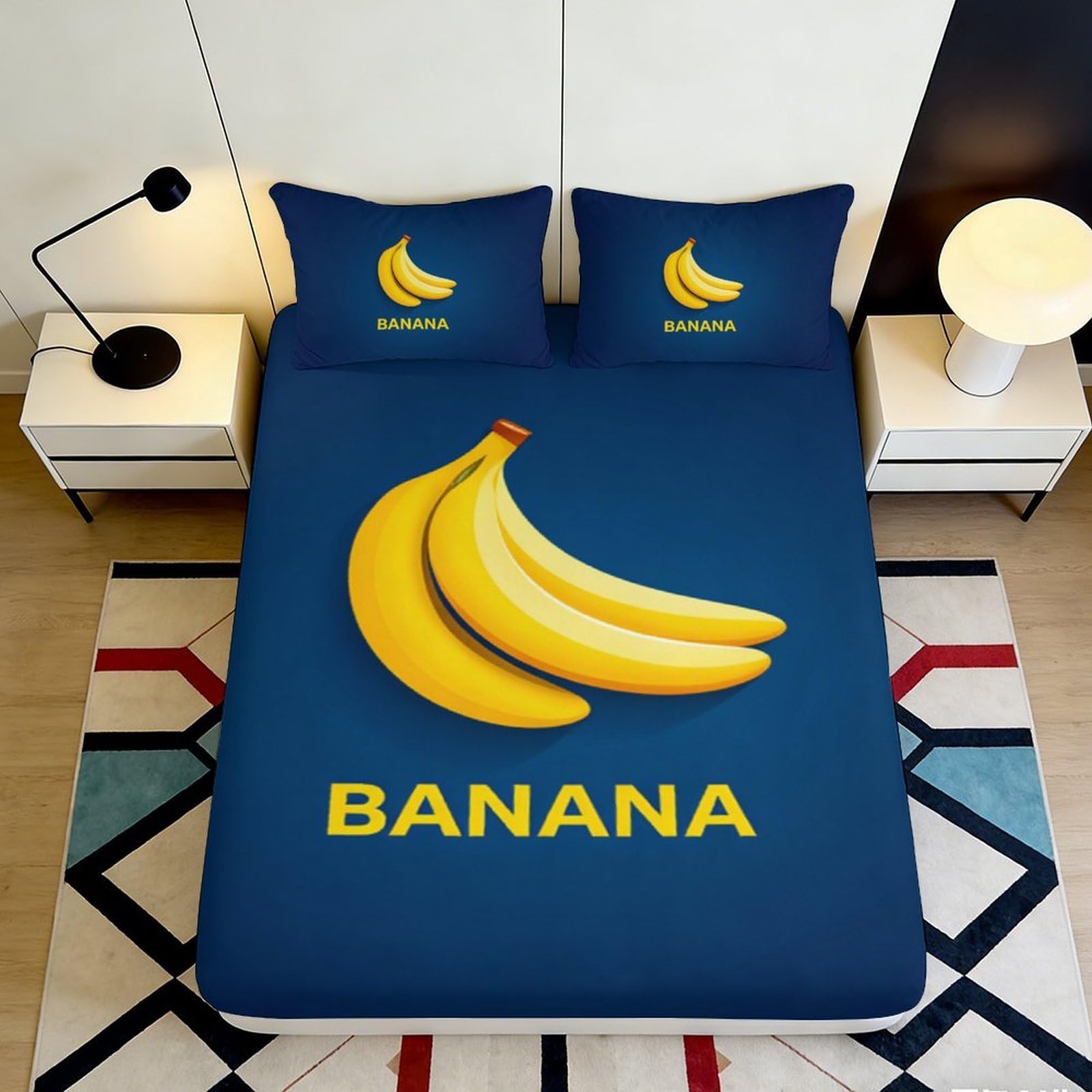 3D Printed Banana Pattern Fitted Sheet Microfiber Deep Pocket Non-Slip Bedroom Bedding Banana Mattress Fitted Cover Washable 90x200x25cm 90x200x25cm
