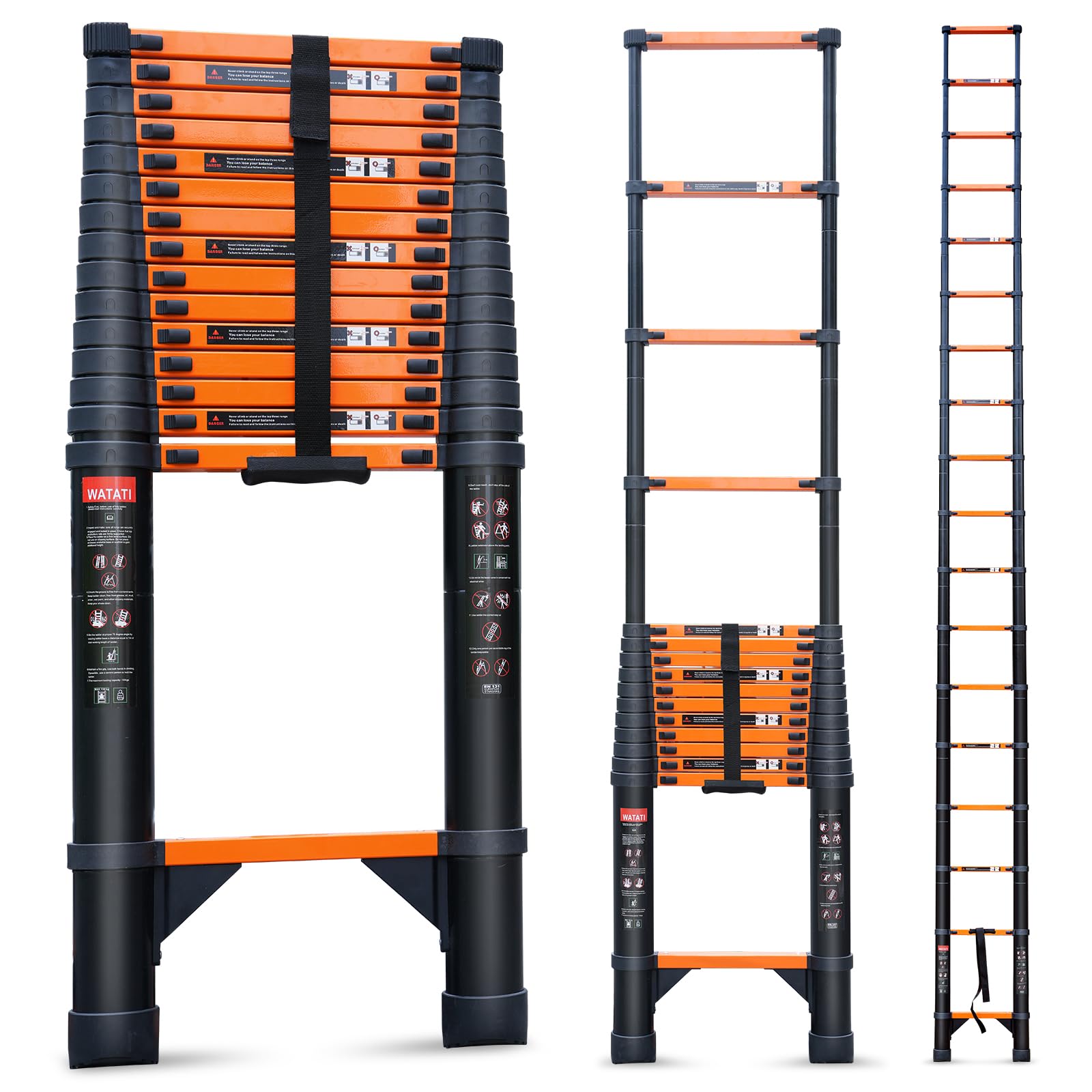 Telescoping Ladder, 20.3FT Aluminum Collapsible Extension Ladder with 2 Triangle Stabilizers & Non-Slip Feet, Portable Ladder Max Capacity 330 LBS for Home, RV, Outdoor(Orange)