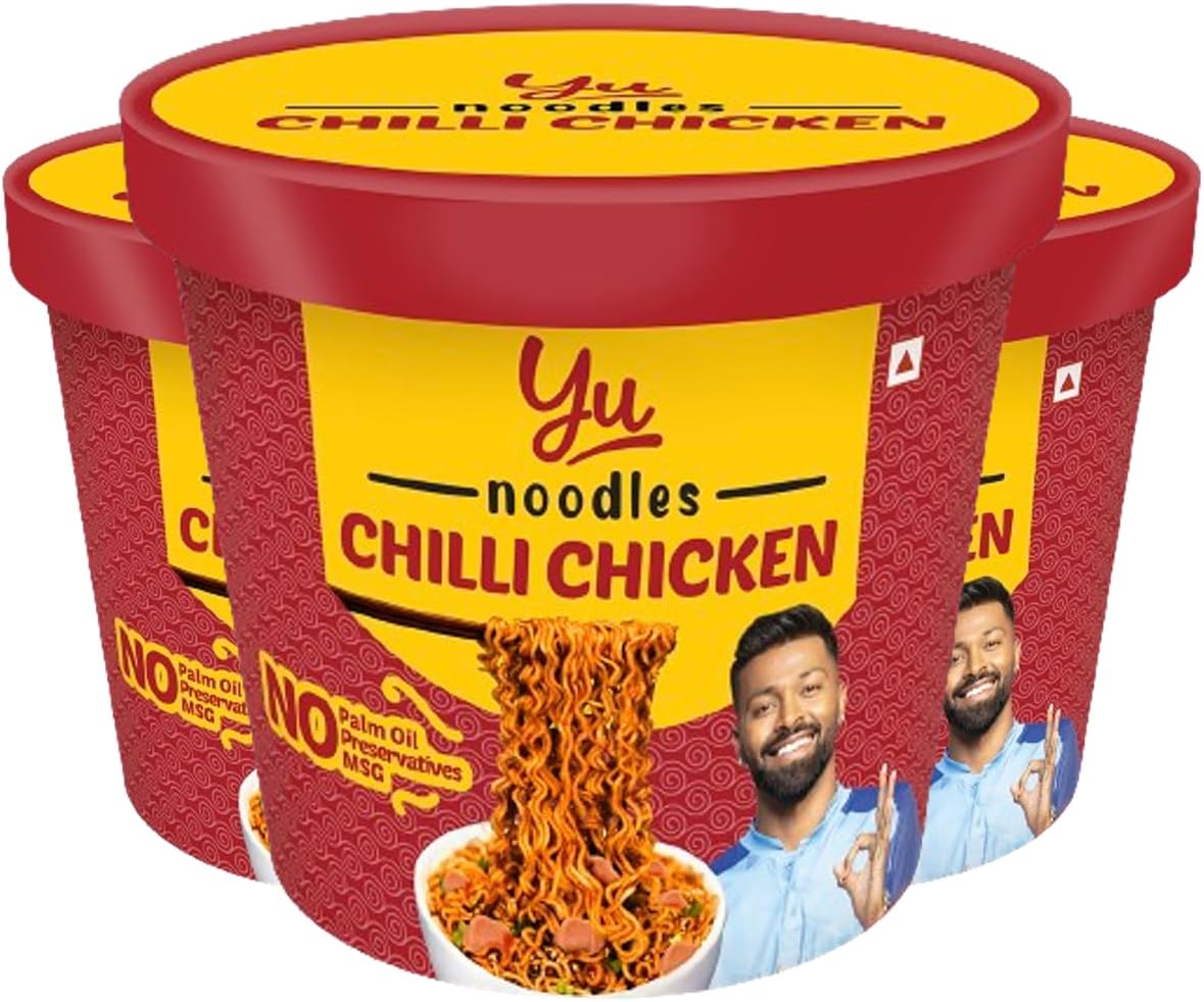 Cup Noodles - Chilli Chicken Spicy Non Veg Ramen Noodles - Pack of 3 - No Preservatives - Instant Food - 100% Natural - Ready to Eat Saucy Instant Noodles - 675 grams