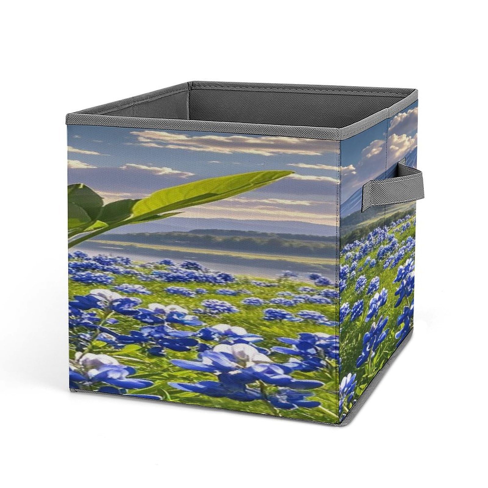 VstaDank Bluebonnets Scenery Storage Bin Collapsible Storage Cubes Organizer Oxford Cloth Storage Box with Dual Handles Large Stackable Closet Storage Bins for Sheets Hat Sweater