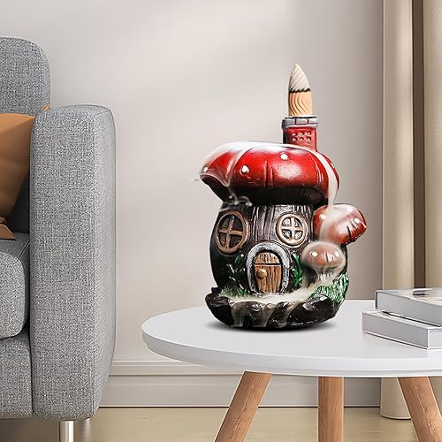 Miniatura 3 de YYW Quemador de incienso con reflujo de hongos, soporte de incienso de resina, bonita cascada de incienso de hongos con 20 conos de incienso de