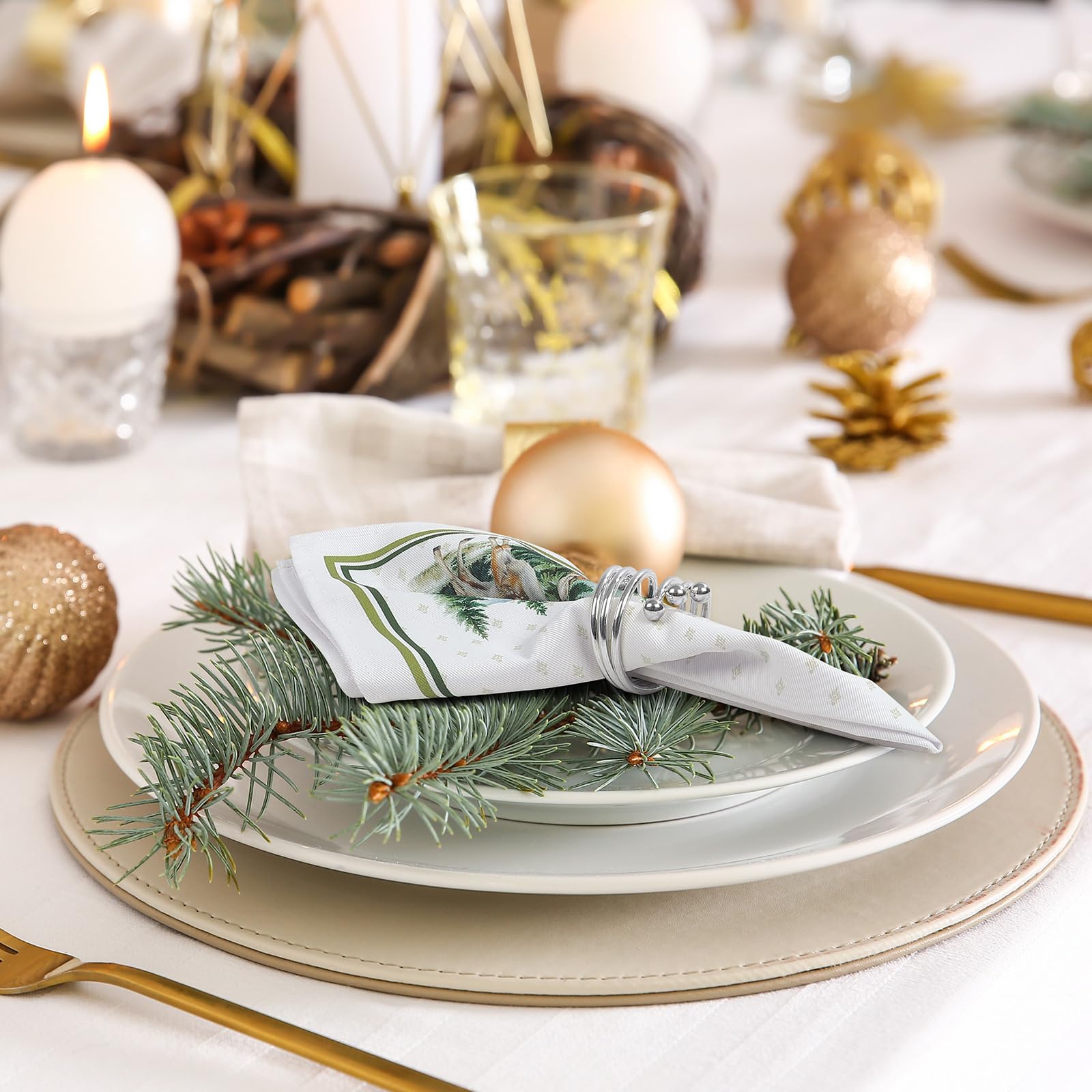 EBOOT Lot De 16 Serviettes De Noël Lavables Et 8 Anneaux De Noël - 8 Serviettes En Tissu