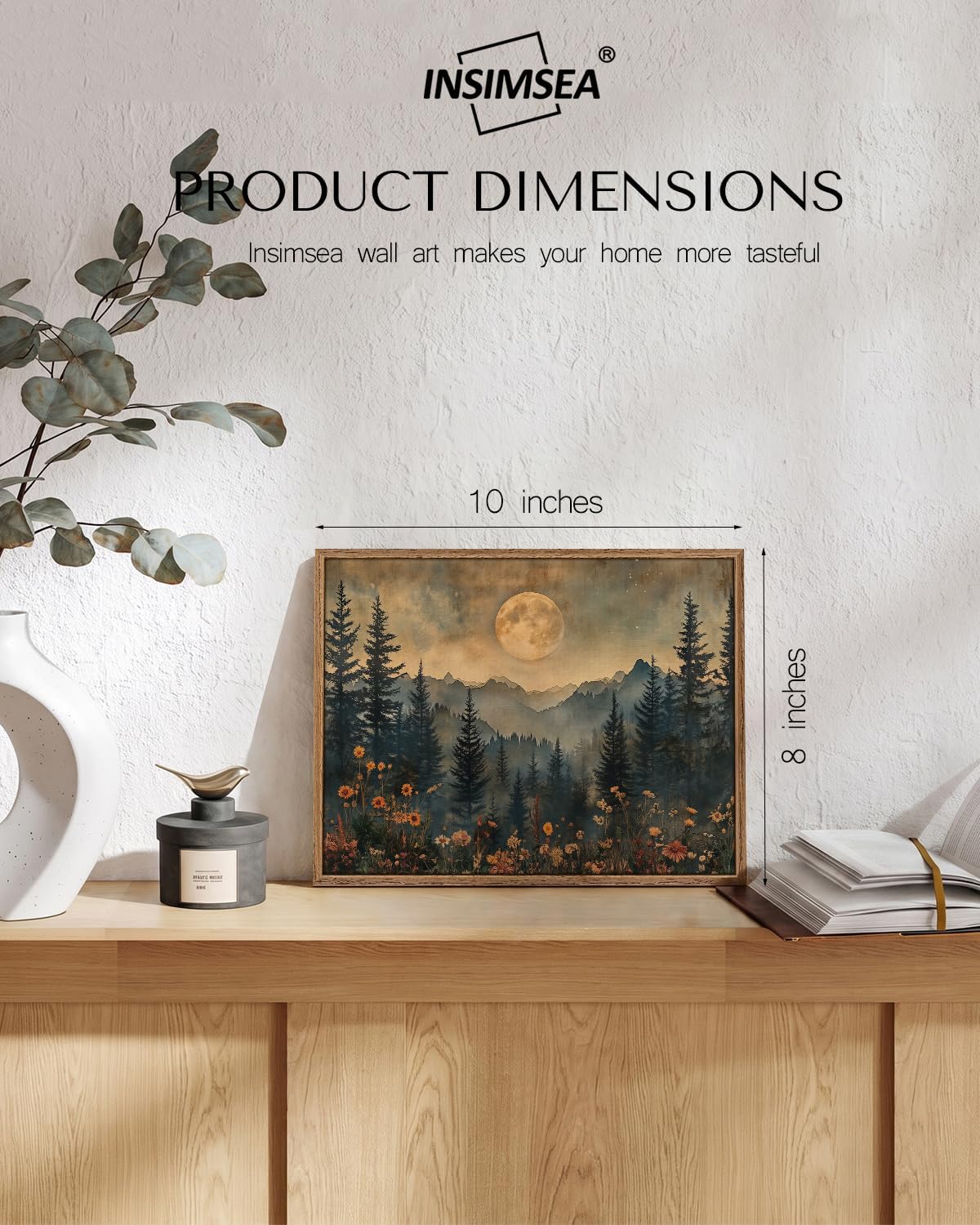 InSimSea Framed Landscape Wall Art, Dark Moon Forest Painting, 8x10 Inch