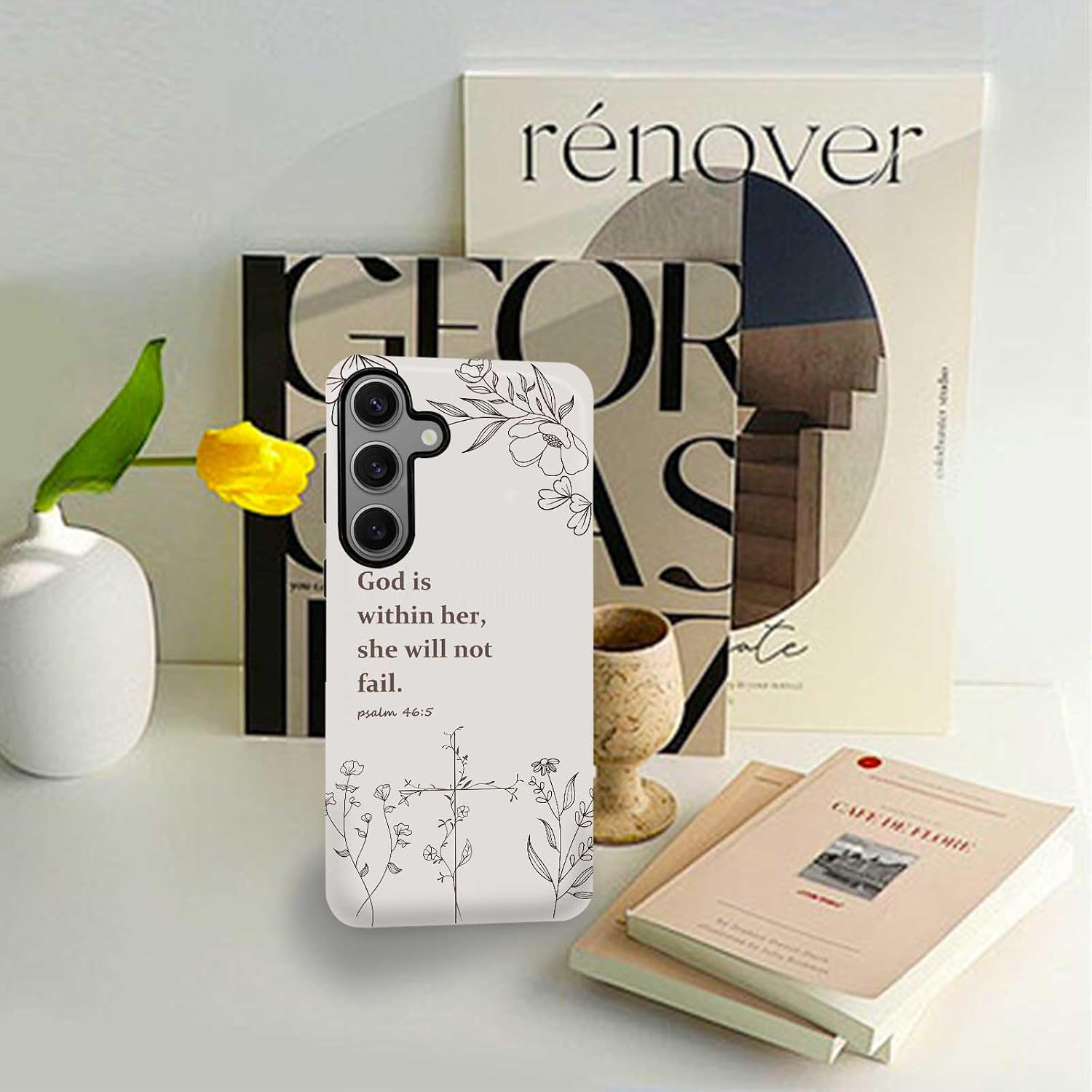 Christian Cross Faith Bible Verses Phone Case for Samsung Galaxy S23 FE, Shockproof Soft TPU & Hard PC Hybrid 2-Layer Protective Phone Cover for Women Girls Gray image 5