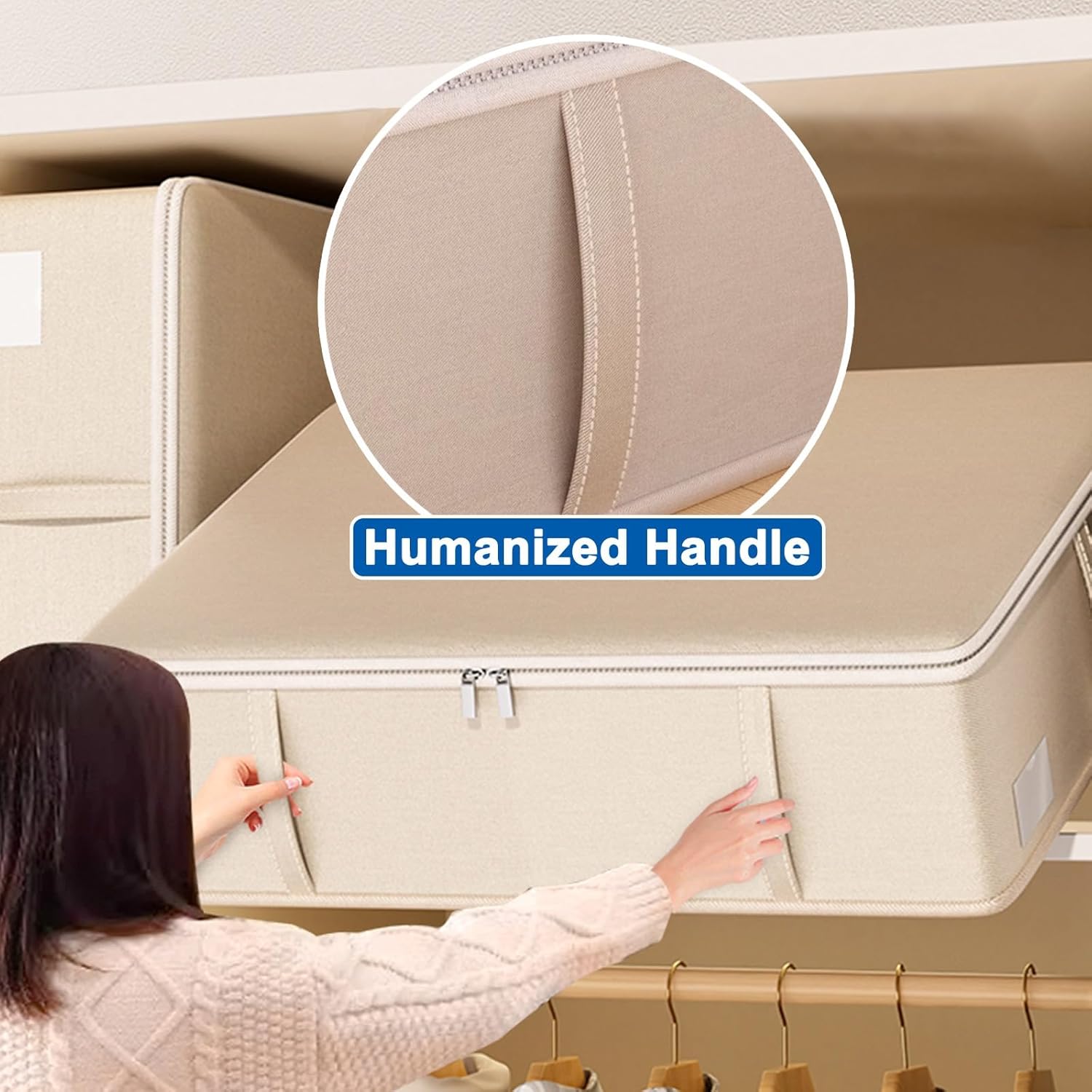 2 Pack Under Bed Storage Boxes, Foldable Under Bed Clothes Storage, Alloy Zipper, Humanized Handle, Ideal for Clothes, Quilt, Toys(Gray,Medium)