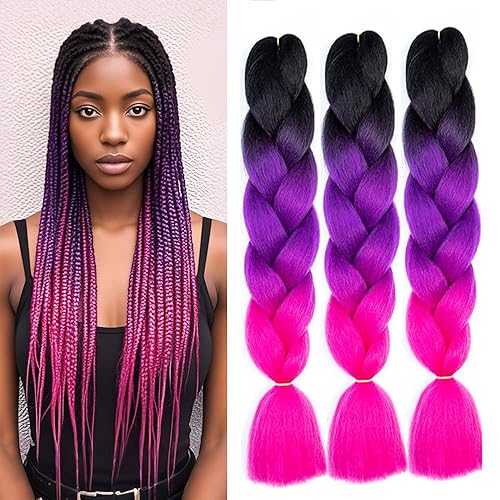 Miniatura 9 de 6 juegos de extensiones de cabello Kanekalon trenzado y sombreado, pelo de fibra sintética de alta temperatura de 24 pulgadas para trenzas crochet