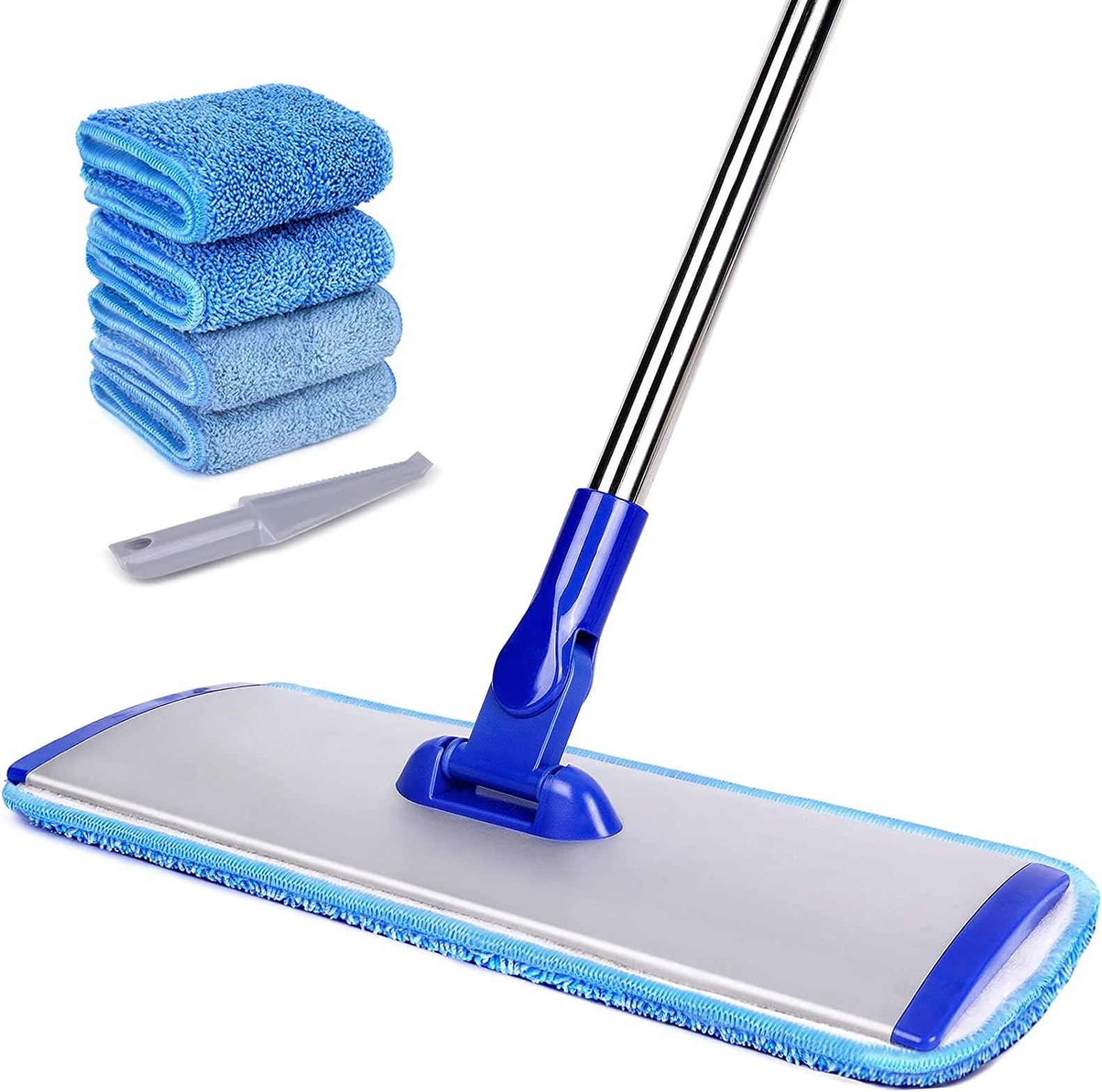 18" Professional Microfiber Mop Floor Cleaning mop, Flat Mop with Stainless Steel Handle,4 Reusable Washable Mop Pads and mop Pads Brush,Microfiber Mop for Hardwood (18" Microfiber Mop)