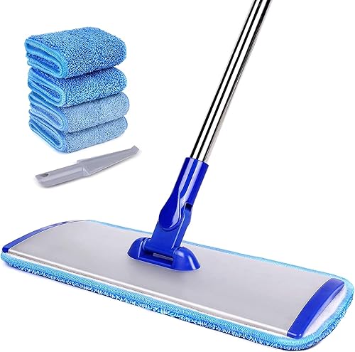 Trapeador profesional de microfibra de 18 pulgadas, trapeador plano con mango de acero inoxidable, 4 almohadillas lavables reutilizables y