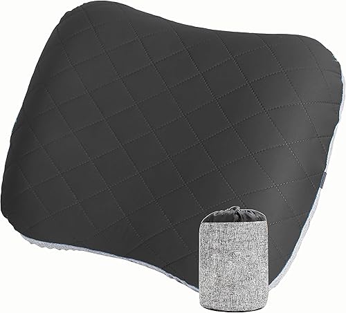 Portable Inflatable Neck Pillow for Outdoor Travel, Camping, Office Naps-Polyester + Washable Cotton-Color Available-Simple and Comfortable (Black)