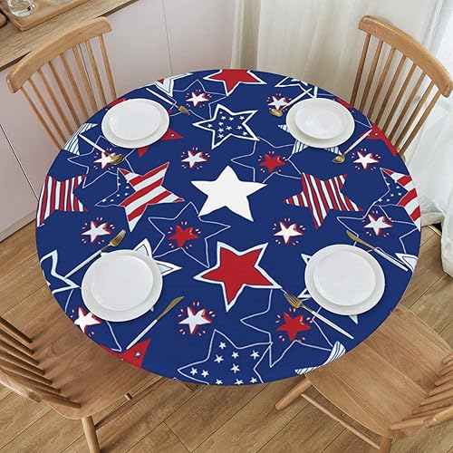 Miniatura 2 de Mantel redondo con estrellas patrióticas americanas, ajustable, elástico, impermeable, lavable, para decoración de mesa, para interiores y