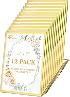 EHWINE 12 Pack 5x7 Acrylic Sign Holders with Gold Slanted Back - Clear Tabletop Display Stands for Office, Store, Events