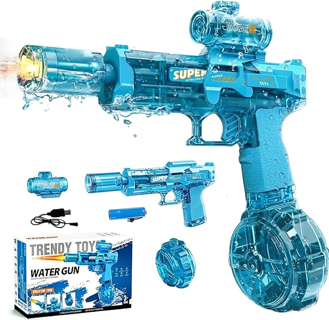 Blue Electric Water Gun with LED Lights and Long Range Capability