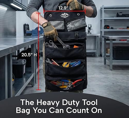 Miniatura 6 de Bolsa de herramientas enrollable, bolsa compacta para herramientas con 2 bolsas transparentes desmontables, organizador de llaves desmontable, bolsa