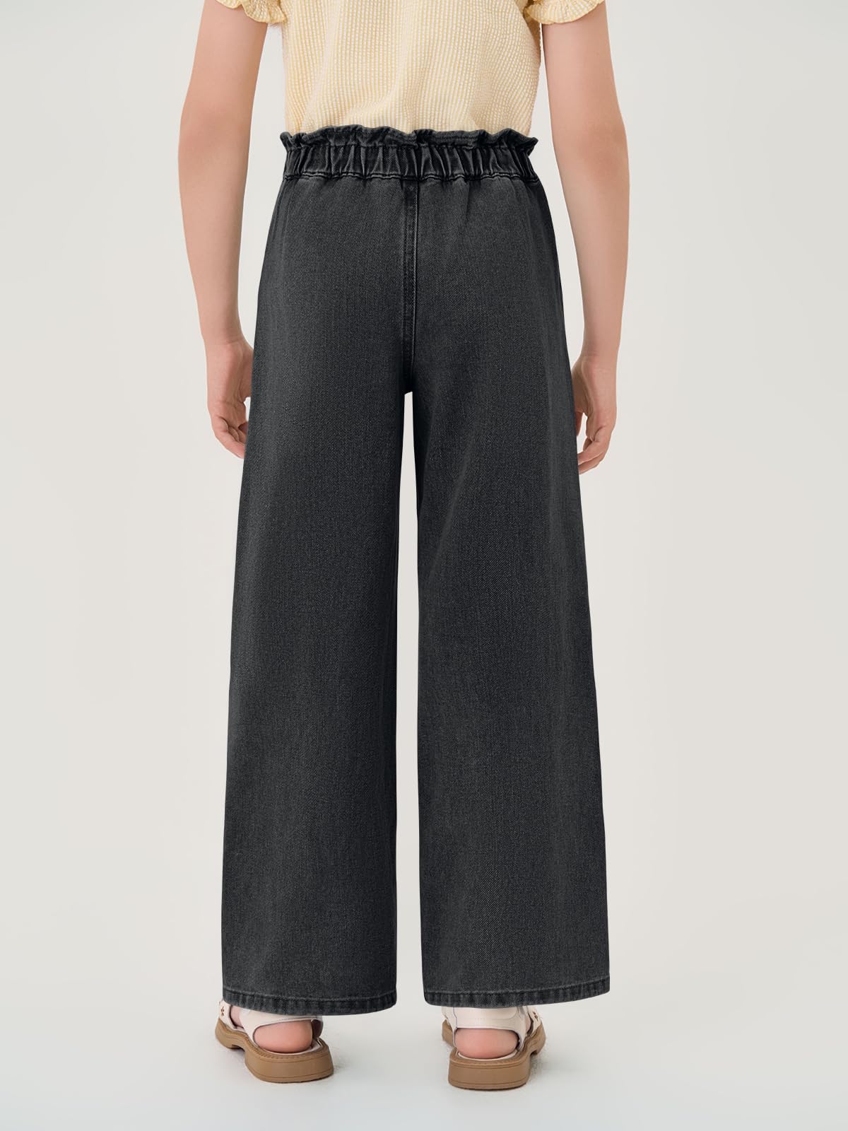Haloumoning Lindos jeans acampanados de pierna ancha para niñas, pantalones de gran tamaño con cintura elástica y bolsillos de 5 a 14 años