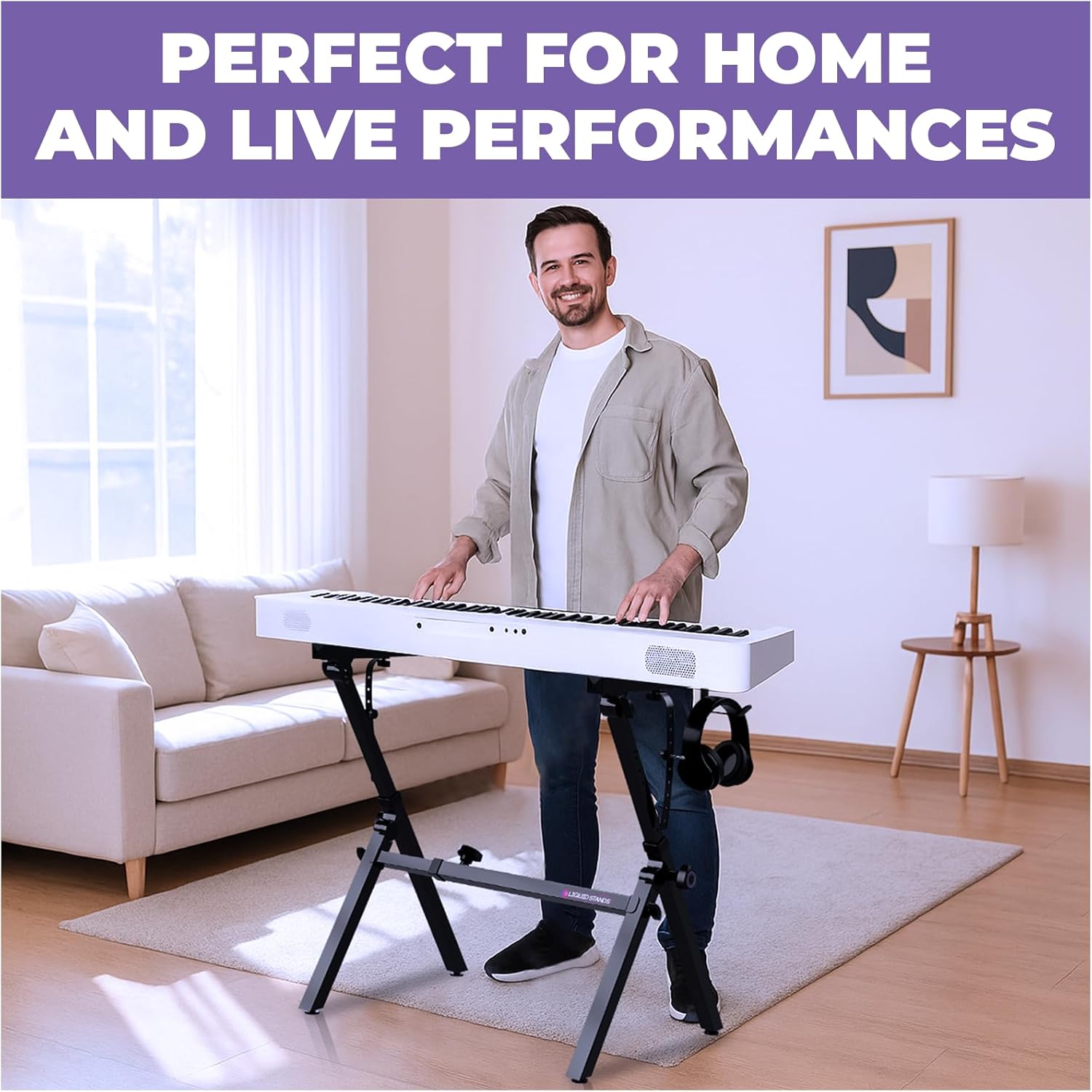 Liquid Stands Foldable Piano Keyboard Stand - 54-88 Key Z Style Adjustable Digital Piano Stand Electric Piano Stand - Portable Heavy Duty Music Stand for Kids, Adults - Sturdy Musical Keyboard Stand