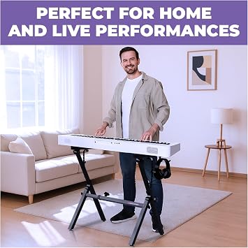 Liquid Stands Foldable Piano Keyboard Stand - 54-88 Key Z Style Adjustable Digital Piano Stand Electric Piano Stand - Portable Heavy Duty Music Stand for Kids, Adults - Sturdy Musical Keyboard Stand