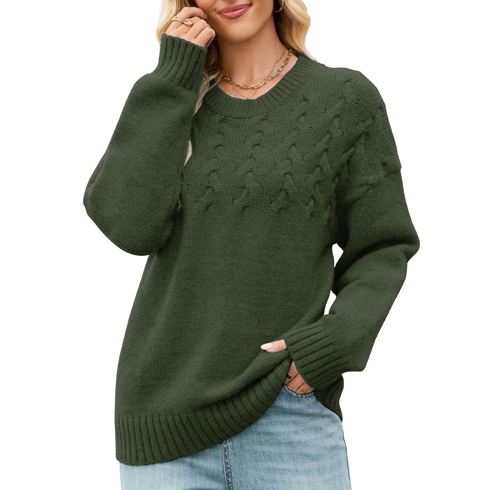 Dick Pullover Damen Strickpullover Winter Thermo Warm Winterpullover Rundhals Langarm Pulli Casual Lose Oberteile Elegant Strickwaren Gestrickt Grobstrickpullover