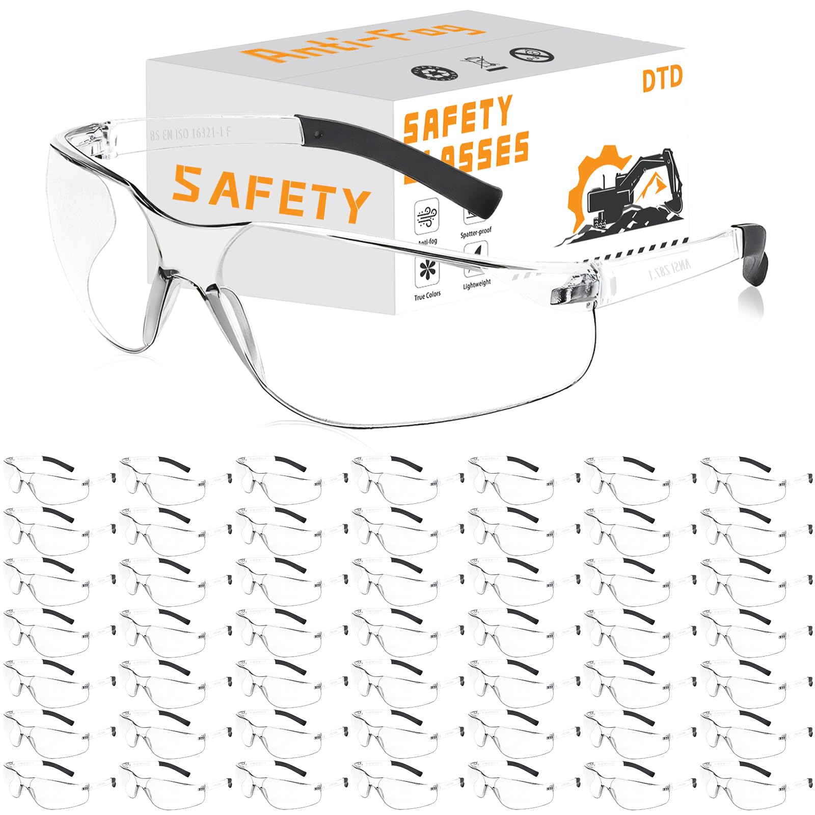 DTD Gafas de seguridad antivaho, resistentes a los impactos, resistentes a los arañazos, gafas protectoras para construcción, jardinería, trabajo industrial, trabajo industrial, diseño ergonómico con
