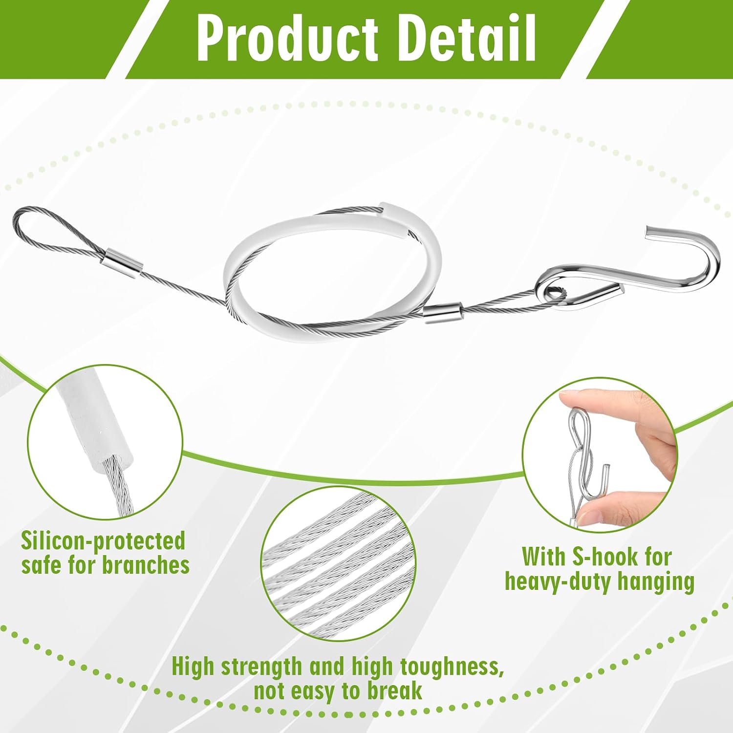 8pcs Bird Feeder Hanger for Tree with S-Hook Hanging Cable Tree Limb Protector with Silicone Sleeve Flexible Stainless Steel Cable for Heavy Bird Feeders, Plants, Baths (18inch) image 3