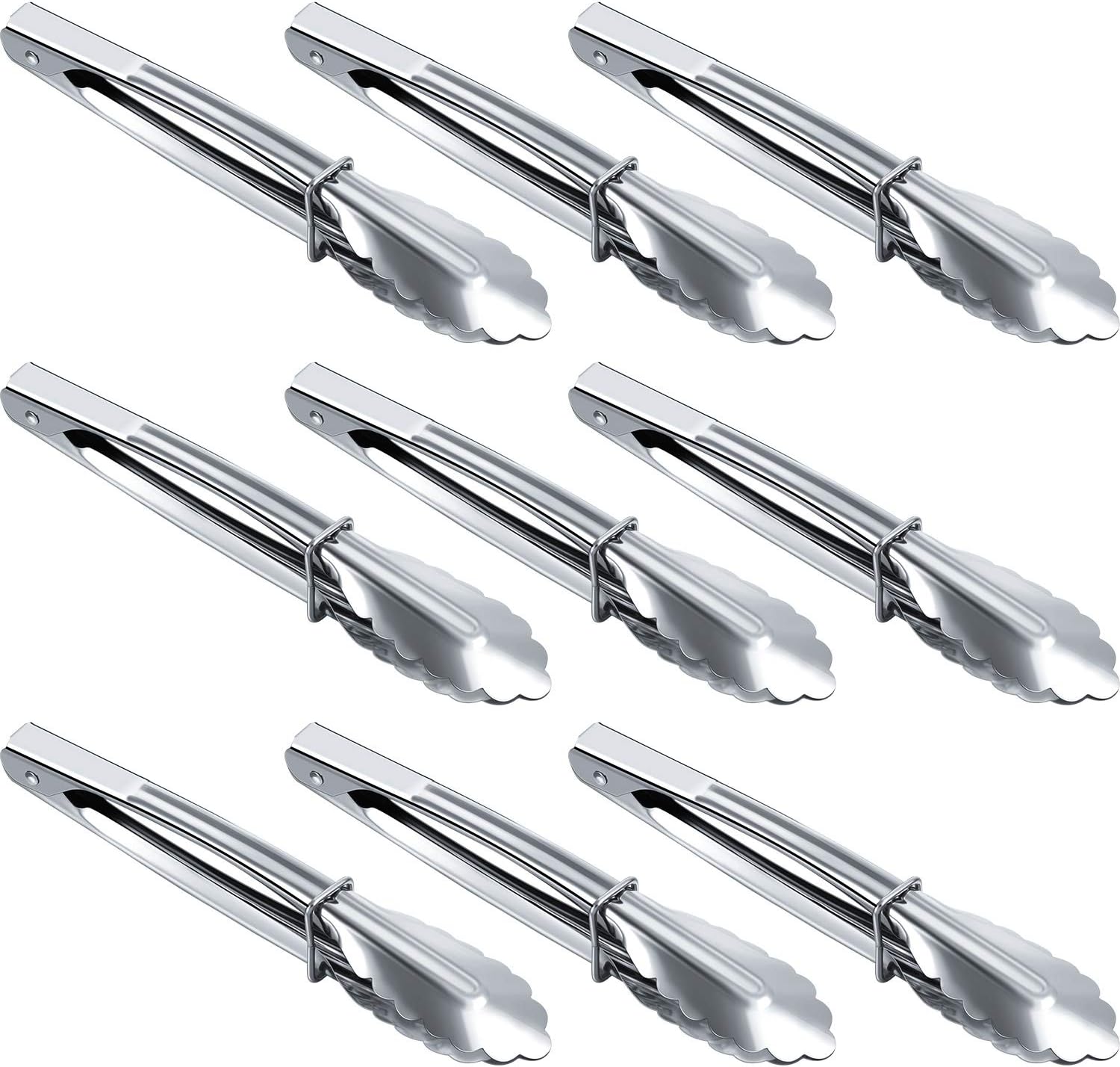 Mudder 9 Pieces Mini Metal Tongs 7 Inch Serving Tongs Small