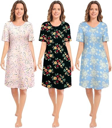 3 Pack Nightgowns for Women Summer Short Sleeve Night Gowns
