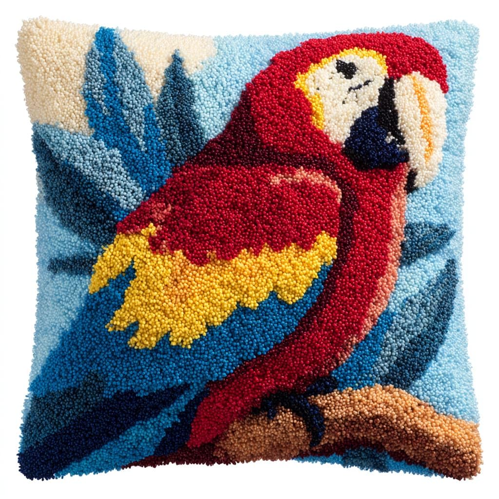Taxpy Latch Hook Cushion Kits, Animal Parrot Latch Hook Pillow Case Kits Embroidery Kit 43x43cm, DIY Needlework Pillow Cover Sofa Cushion Rug Making Kit