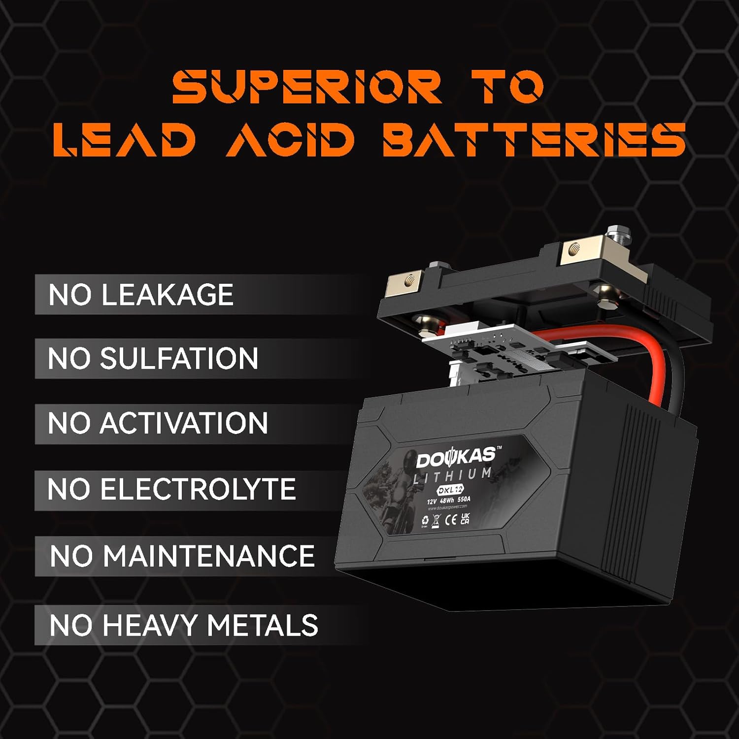 DKL12 YTX12-BS 550A LiFePO4 Motorcycle Lithium Battery, 12V 4Ah Powersports Battery, Compatible Jet Ski, Lawn Mower, Scooter, Generator Battery, Snowmobile