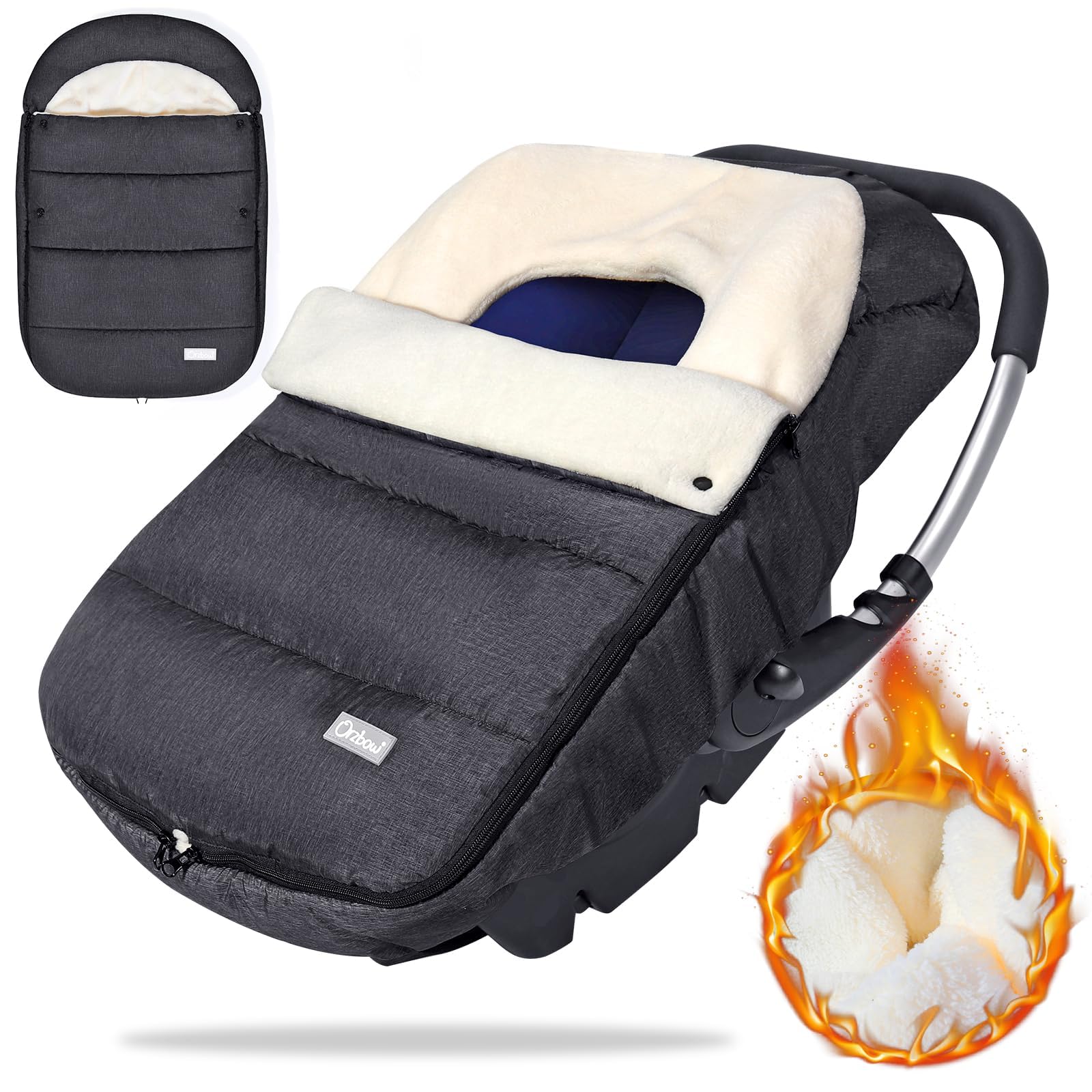 Orzbow Sacco Ovetto Neonato Invernale, Universale Sacco Nanna Ovetto Invernale con Collare Regolabile, Calda Fodera in Vello Coral, Staccabile e Lavabile in Lavatrice (Grigio Scuro)