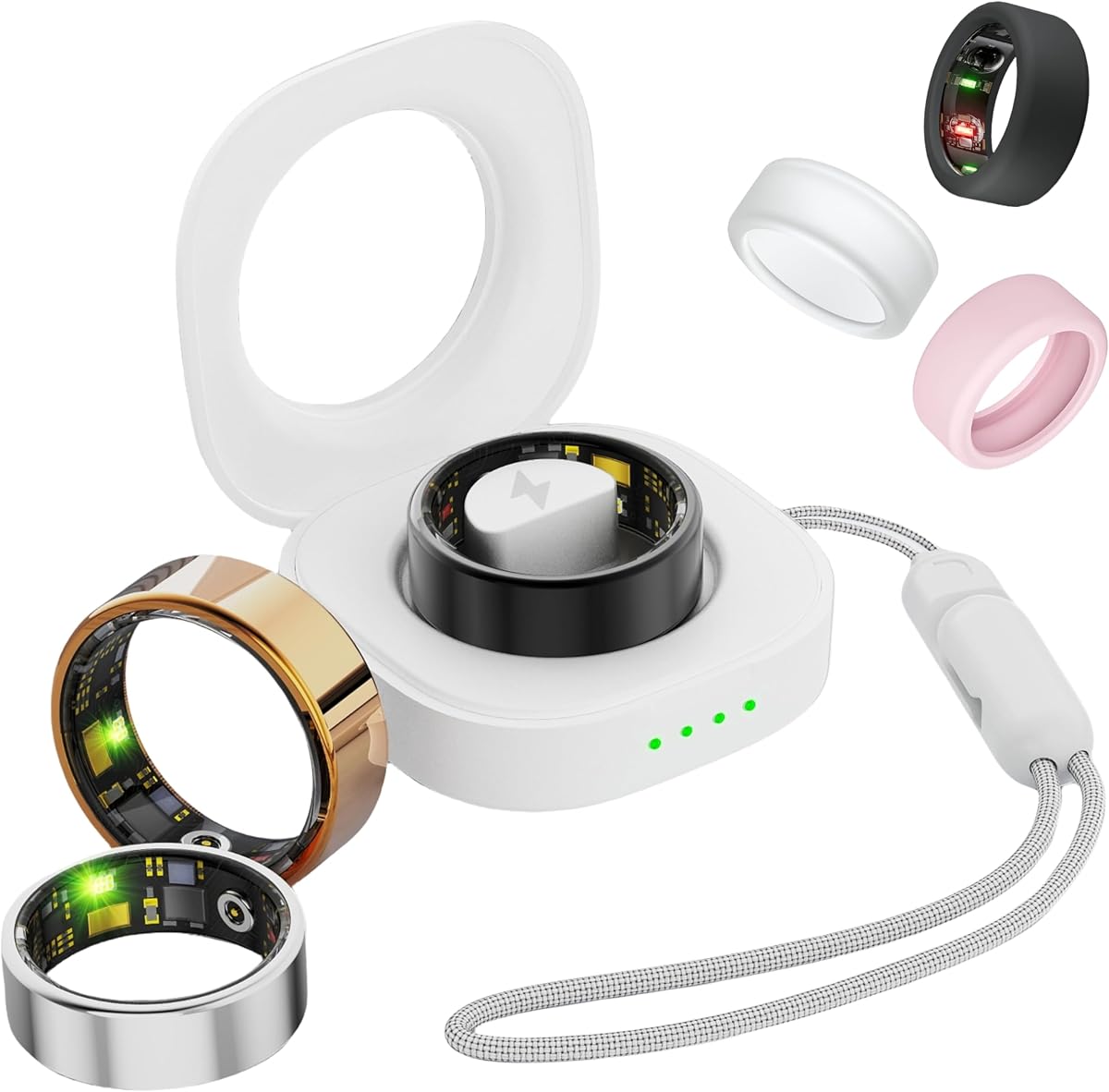 Smart Ring for Women Men, Health Fitness Tracker Ring, IP68 Waterproof Rings, Sleep Ring with Charging Case and Ring Protector, Remote Photography, Family Care, No App Fees(Silver, 11#)