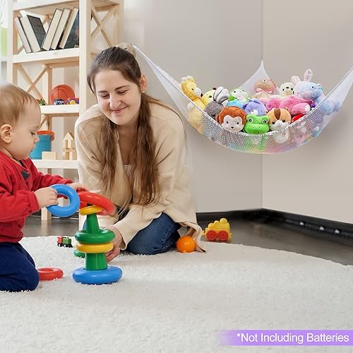 Miniatura 6 de Basumee Red de animales de peluche o hamaca con luz LED, hamaca de red de juguetes para almacenamiento de animales de peluche, hamacas para