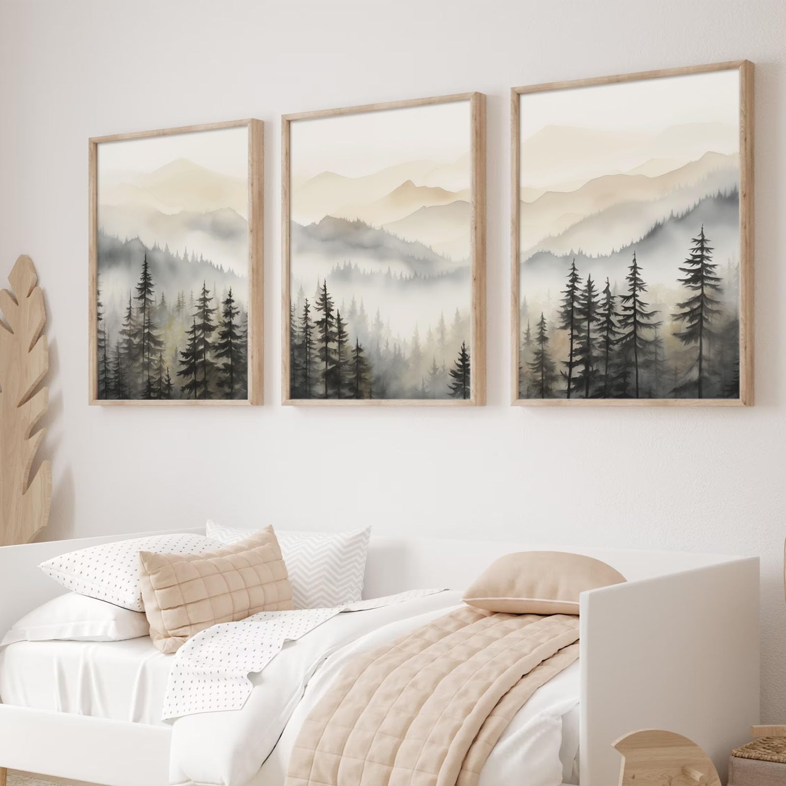 Ecyanlv Girls Mountain-C Abstract Mountain Wall Art Neutral Landscape Art Prints Forest Mountain Canvas Boho Forest Art Abstract Nature Artwork Watercolor Nature Pictures Wall Decor For Bedroom 12X16inch (Set Of 3) Frameless