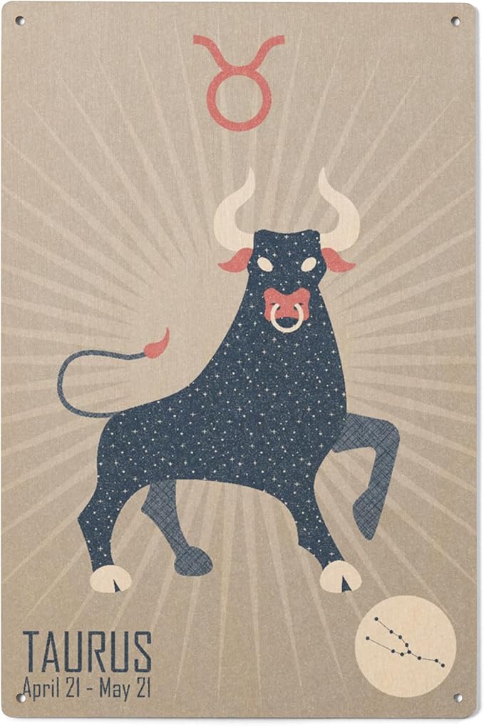 Lantern Press 6x9 Inch Wood Sign, Ready to Hang Wall Decor, Taurus, Woven Zodiac