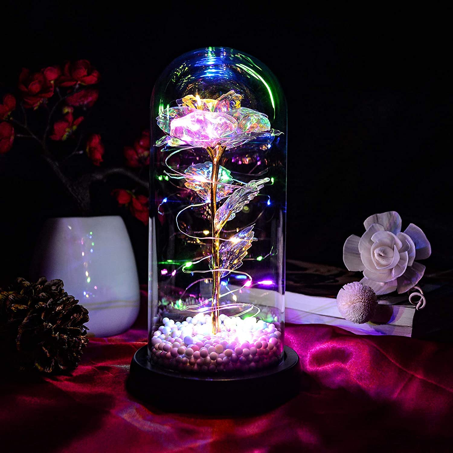 Eeuwige roos in glas met licht, infinity bloemen