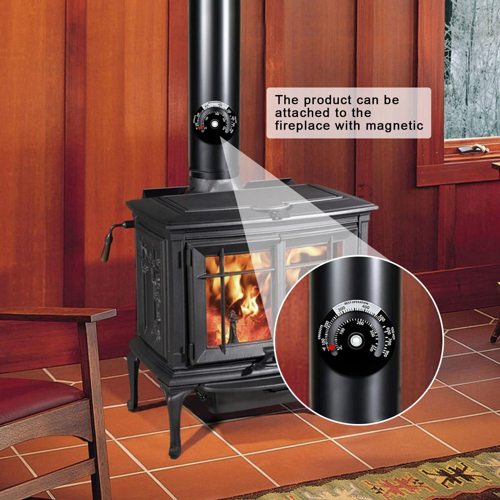 Thermomètre Magnétique Pour Poêle à Bois Ou Cheminée – 6,3 Cm, Alliage, Noir