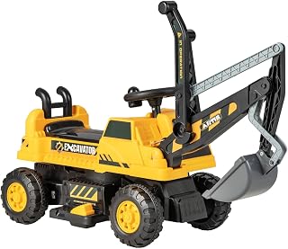 Maxmass Kids Ride On Digger, 6V Battery Powered Electric Excavator with Adjustable Arm & Shovel, LED Lights, Music, Children Construction Toy Car for 3+ Years Old (Yellow)
