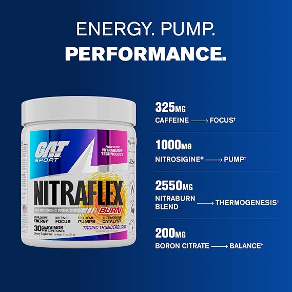 GAT SPORT NITRAFLEX Burn, Tropic Thunderburst, 7.74 oz (30 Servings)