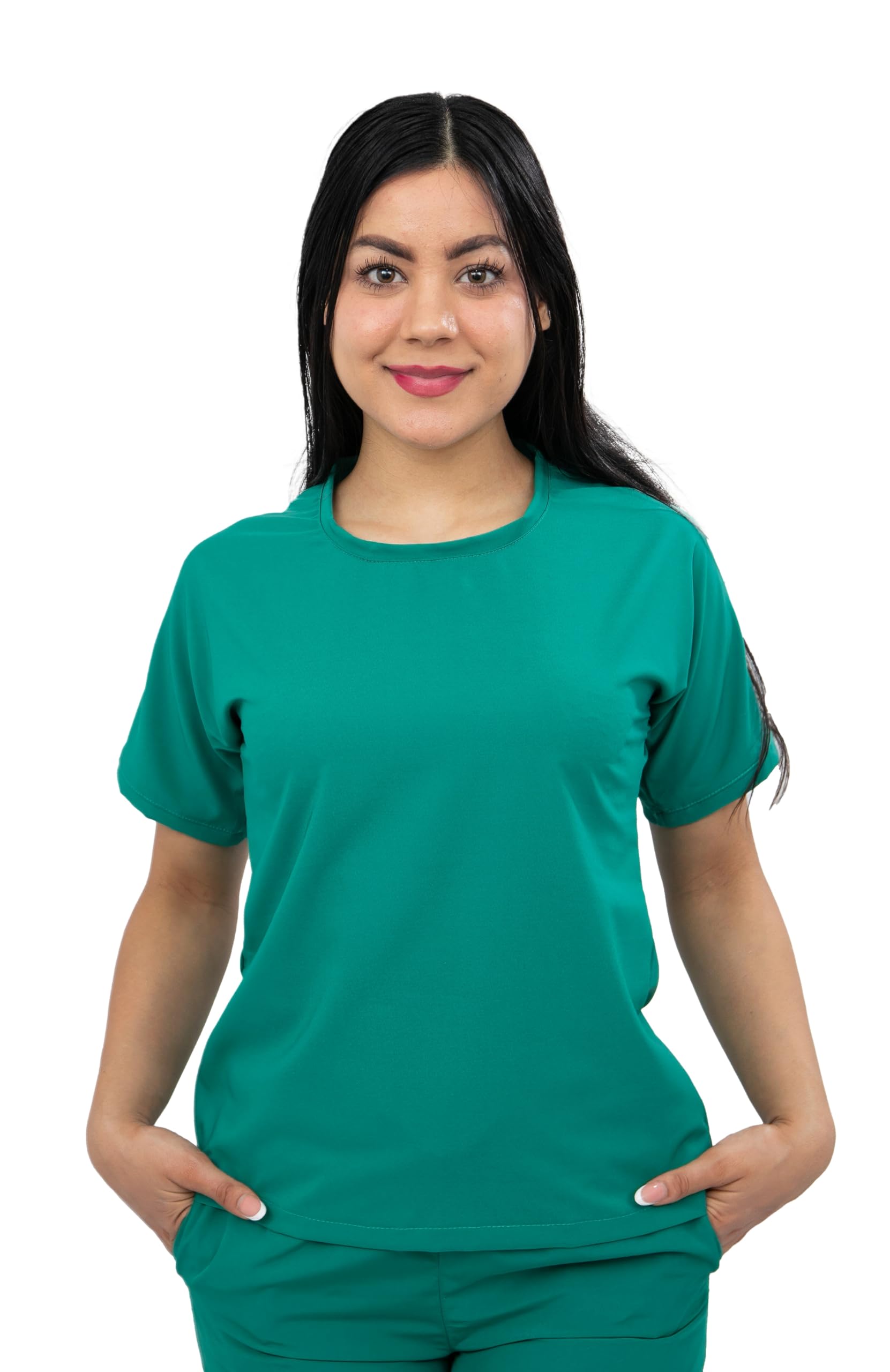 Kolorum Scrubs - Women Stretch Antifluid Jade Scrubs Set with Jogger Pants and Short-Sleeve Round Neck (X-Small)
