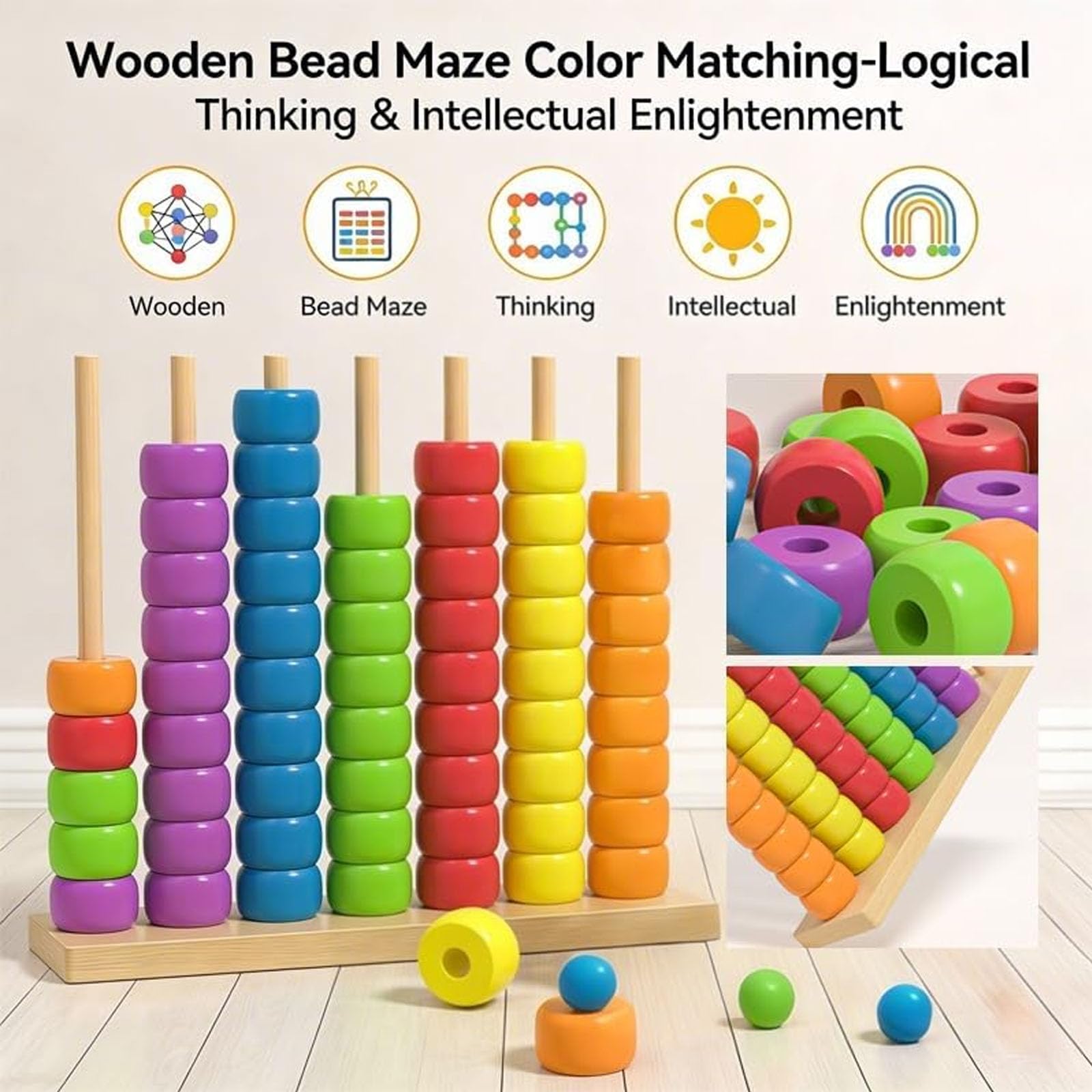 Holz-Farbkombinations-Herausforderungsspiel, Stapelpuzzle für Familie und Erwachsene mit über 60 logischen Herausforderungen, Geschwindigkeits- und Strategiespiel für Spieleabende 3PCS