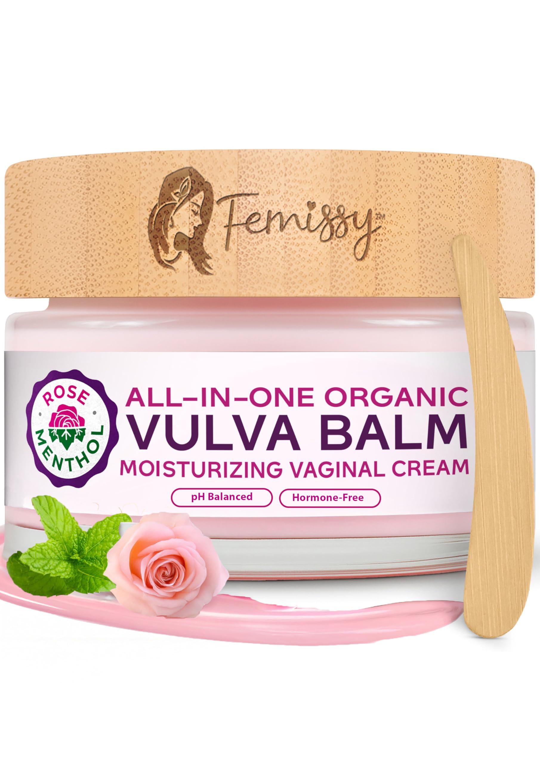 Vulva Balm (Rose & Menthol, 2oz) – All-in-One Organic Vaginal Moisturizer Cream with 11 Botanicals – Natural, Hormone-Free Vaginal Itch Cream for Sensitive Skin – Soothes Redness, Dryness & Irritation