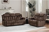 Vista 11 de EBELLO - Juego de sofá reclinable manual, sofá reclinable clásico con brazos y respaldo acolchados, incluye 1 silla reclinable y 1 sofá de 3 Marrón