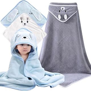 Vegena 3 Piece Hooded Towels Baby - Baby Bath Towel, Baby Hooded Towel, Toddler Bath Towels, Soft Warm Baby Towel, Cute Baby Hooded Towel, Absorbent Unisex, 80 x 80 cm