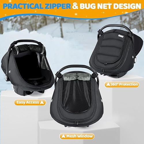 Miniatura 3 de IvyWind Funda de asiento de automóvil de invierno para bebé, funda universal para asiento de automóvil para bebés con ventana de malla transpirable,