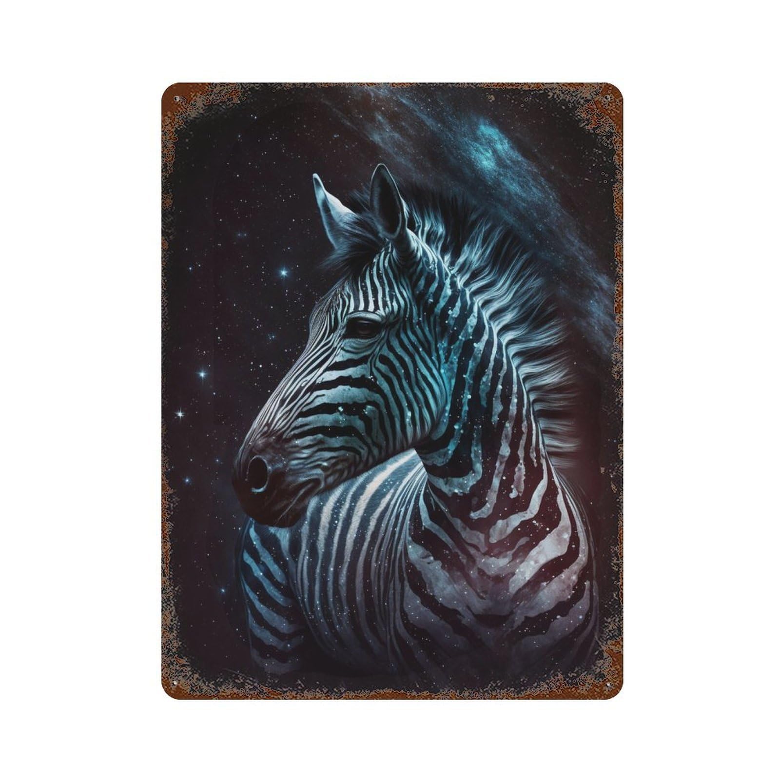 Rust Effect Cosmic Zebra Portrait-3 Rusty Metal Tin Sign 15.7"x11.8", Farmhouse Wall Decor for Cafe, Home Bar And Lounge Decor