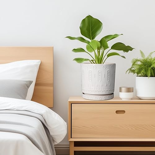 Miniatura 5 de Maceta de cerámica para plantas de interior  Maceta de 8 pulgadas para exteriores con agujeros de drenaje y platillo, maceta redonda moderna para