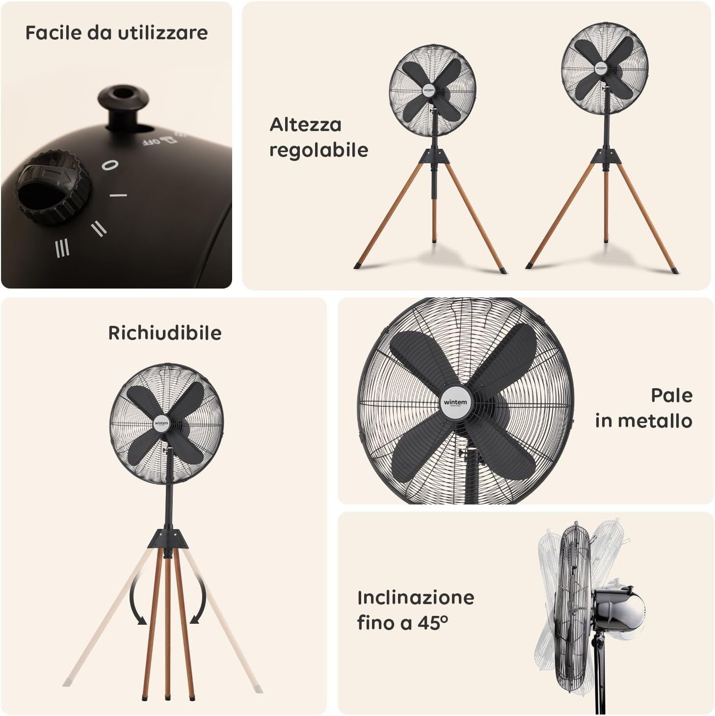 Avilia Ventilatore a Piantana Silenzioso con Treppiedi Richiudibile e Stabile 50W - 3 Velocità Ideale per Adattarsi ad Ogni Esigenza e Rinfrescarsi in Gioranate Calde - Altezza della Testa Regolabile