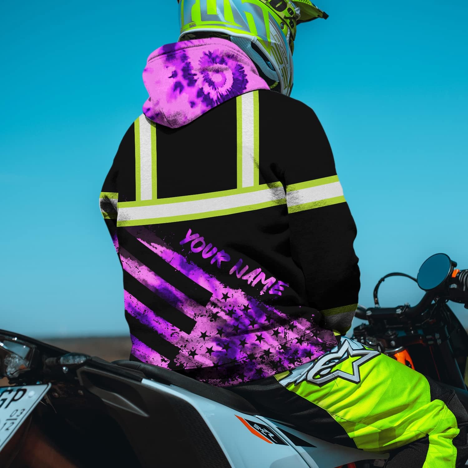 Tie Dye US Flag High Visibility Hoodie For Men Reflective Hoodie Safety Workwear For Workers Runners Patriotic