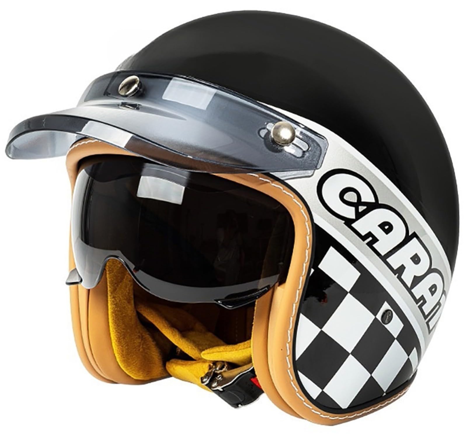 Casco Jet Retro ECE con Visiera Solare per Cafe Racer Cruiser Uomo Donna