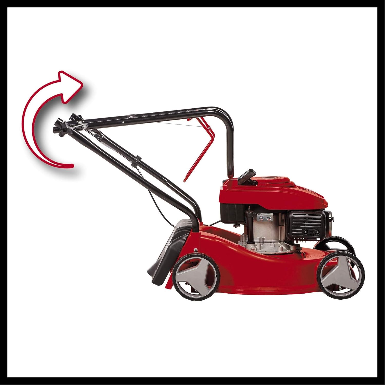 Illustration of foldable handle on Einhell lawn mower